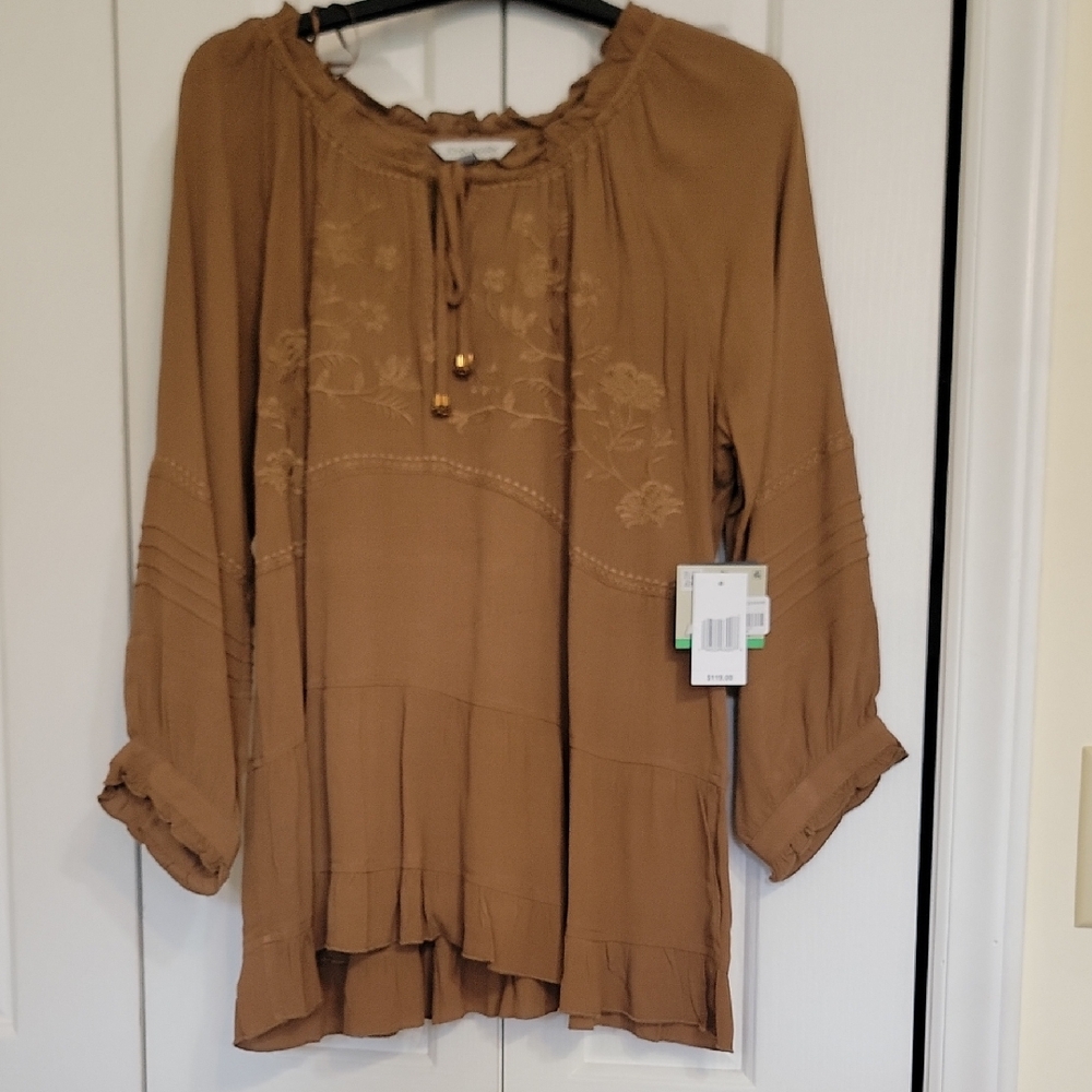 John Mark Brown Embroidered Blouse